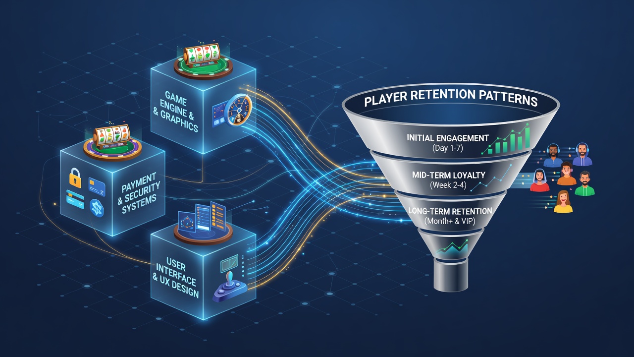 Player retention graphs comparing different casino software providers over time