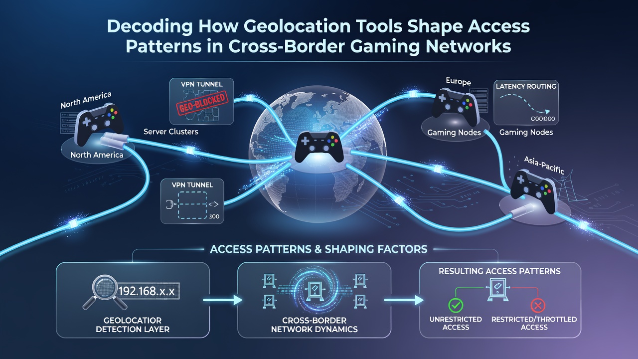 Analysis of player access patterns influenced by geolocation restrictions in cross-border gaming
