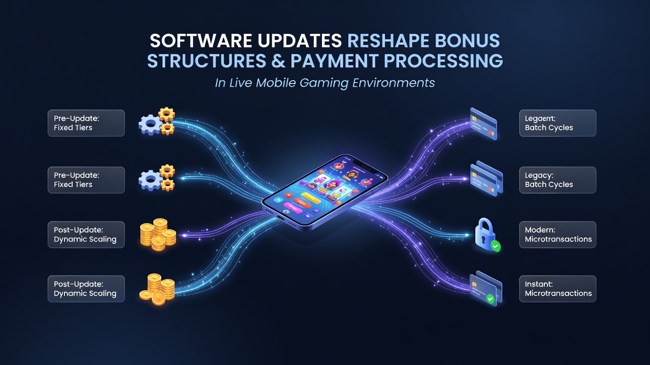 Mobile gaming interface showing real-time bonus updates and payment processing on a smartphone screen during live play
