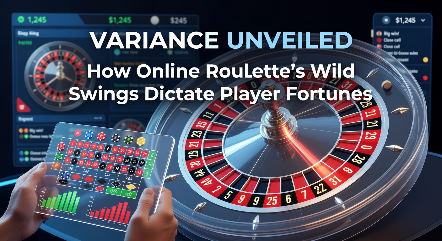 Digital roulette wheel spinning with dramatic streaks of red and black outcomes illustrating variance swings
